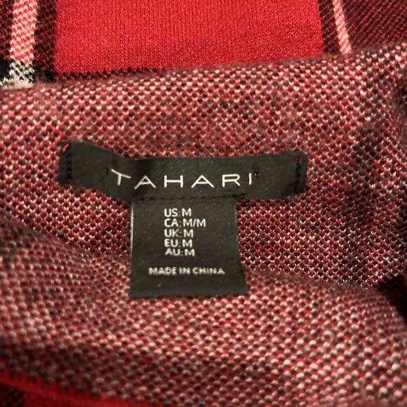 TAHARI Women Long Sleeve Mock Neck Sweater Size M Red/Black/White Plaid - Picture 6 of 7